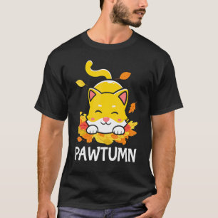 Pawtumn Cat Pun Autumn Fall Leaves Cute Animal Pet T-Shirt