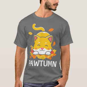 Pawtumn Cat Pun Autumn Fall Leaves Cute Animal Pet T-Shirt