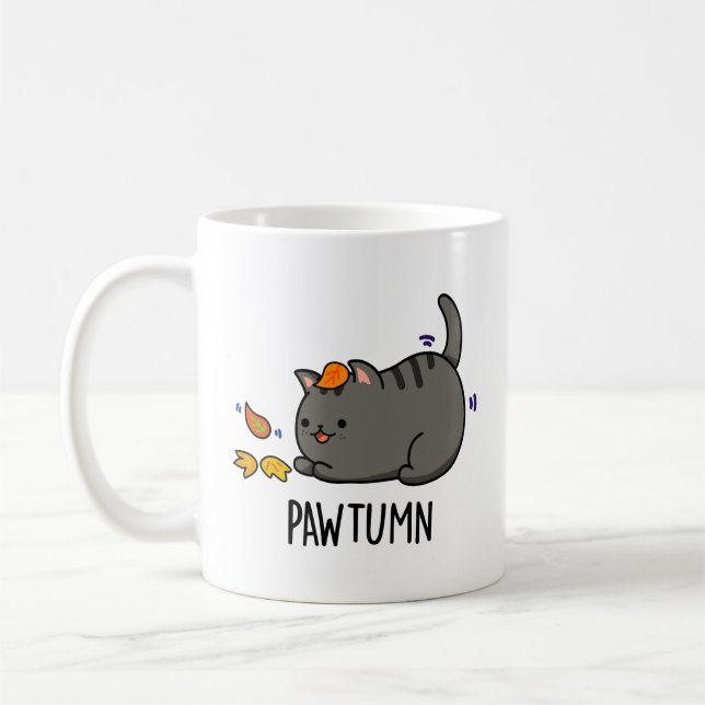 Pawtumn cute Autumn Kitty Cat Pun  Coffee Mug (Left)