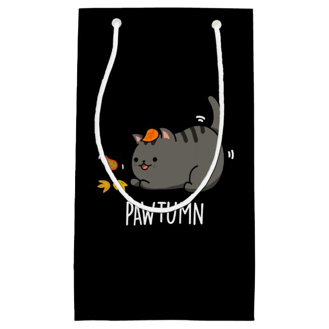 Pawtumn cute Autumn Kitty Cat Pun Dark BG Small Gift Bag (Front)