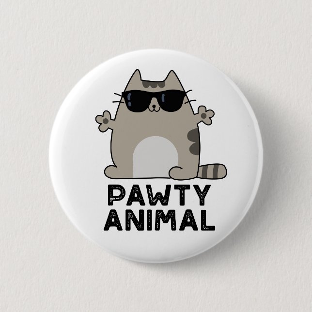 Pawty Animal Funny Party Cat Pun  6 Cm Round Badge (Front)
