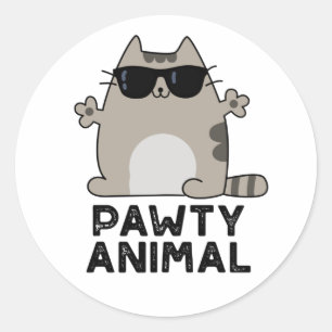 Pawty Animal Funny Party Cat Pun Classic Round Sticker