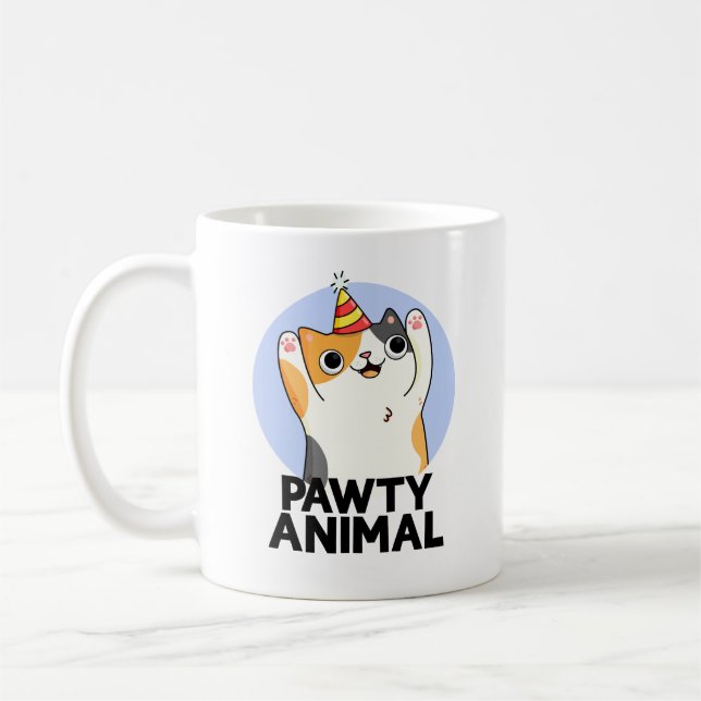 Pawty Animal Funny Party Cat Pun  Coffee Mug (Left)