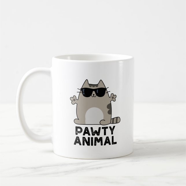 Pawty Animal Funny Party Cat Pun  Coffee Mug (Left)