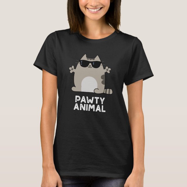 Pawty Animal Funny Party Cat Pun Dark BG T-Shirt (Front)