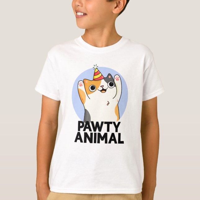 Pawty Animal Funny Party Cat Pun  T-Shirt (Front)