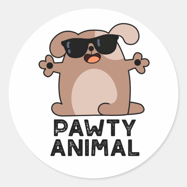 Pawty Animal Funny Party Dog Pun  Classic Round Sticker (Front)