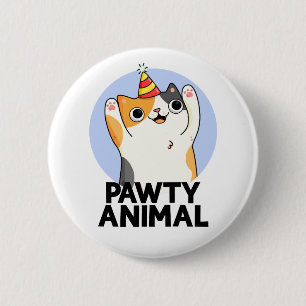 Pawty Animal Funny Party Hat Cat Pun 6 Cm Round Badge