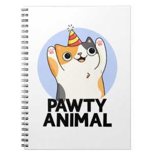 Pawty Animal Funny Party Hat Cat Pun  Notebook