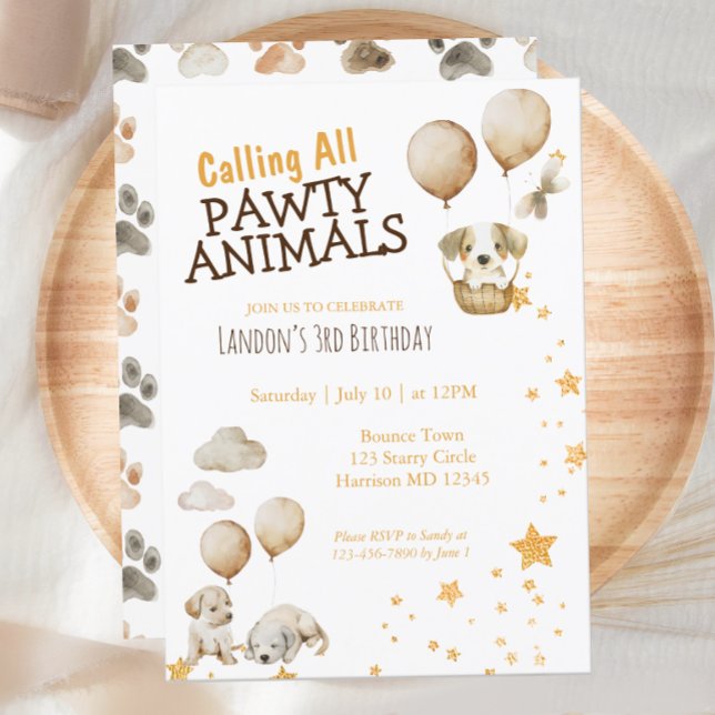 Pawty Animal Puppy Dog Birthday Invitation (Creator Uploaded)