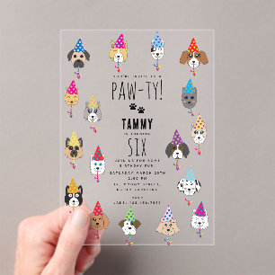 Pawty Cute Birthday Party Dogs Acrylic Invitations