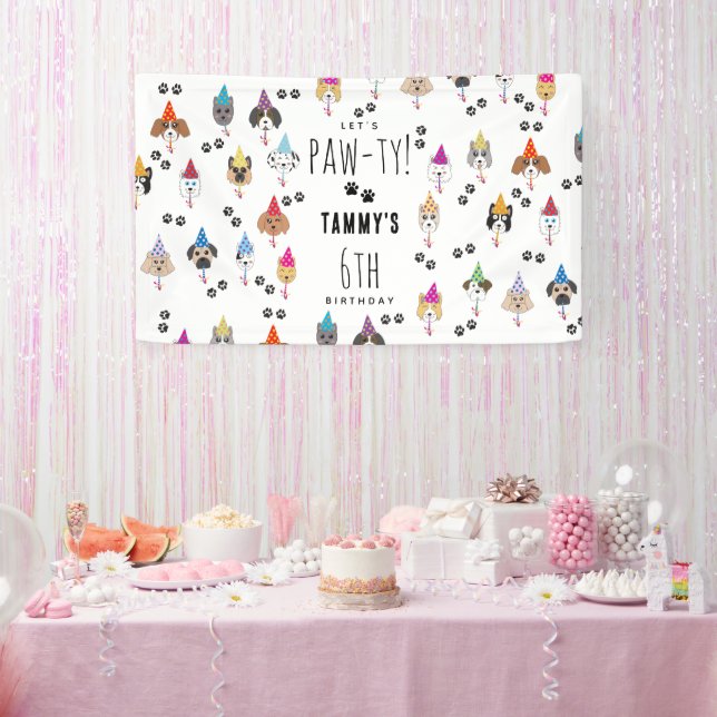 Pawty Cute Birthday Party Dogs Banner (Party)
