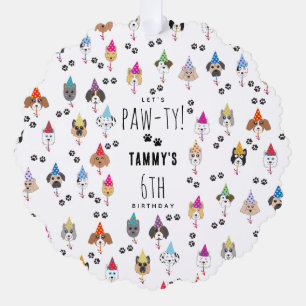 Pawty Cute Birthday Party Dogs Favour Tag Tree Decoration Card