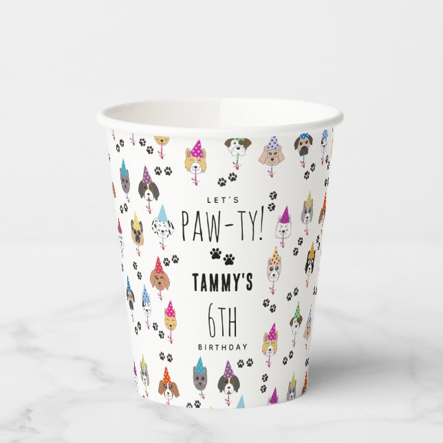 Pawty Cute Birthday Party Dogs Paper Cups (Left)