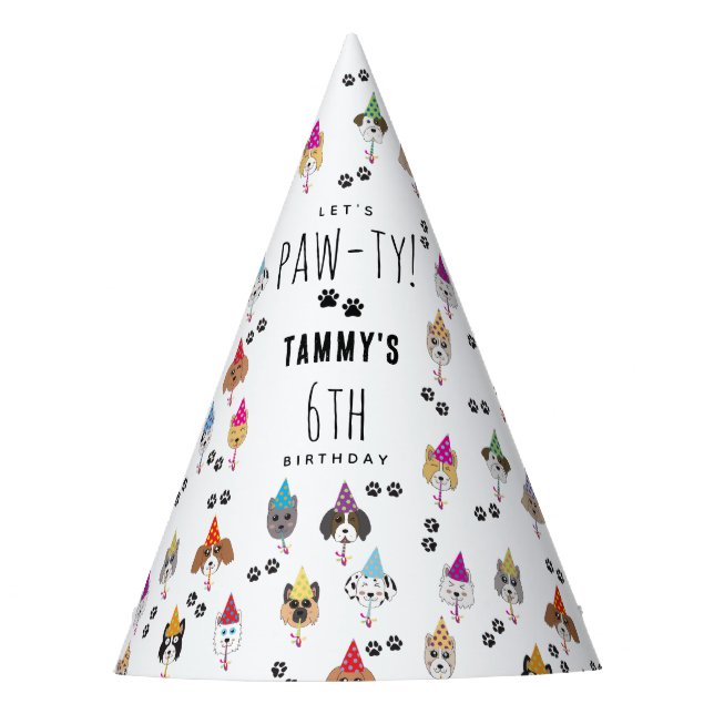 Pawty Cute Birthday Party Dogs Party Hat (Front)