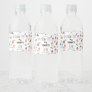 Pawty Cute Birthday Party Dogs Water Bottle Label