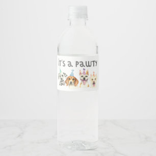 Pawty Dog Birthday Puppy Water Bottle Label