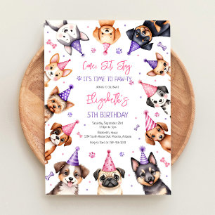 Pawty Dog Time To Pawty Puppy Party Birthday  Invitation
