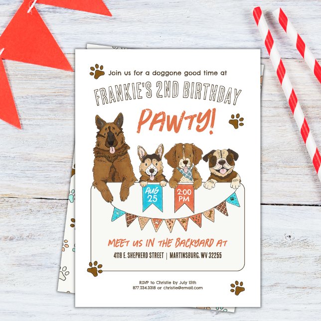 Pawty Dogs Puppy Party Birthday  Invitation (Creator Uploaded)