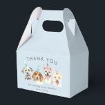 Pawty Puppy Dog Birthday Thank You Favour Box<br><div class="desc">Cute favour box for your child's puppy theme birthday party. Illustration of 4  dogs (dalmatian,  beagle,  pit bull terrier) with party hats. The text says "thank you for coming to my pawty." Customise this product by adding your child's name at the bottom of the design.</div>