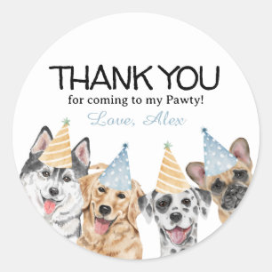 Pawty Puppy Dog Thank You Birthday Party favour Classic Round Sticker