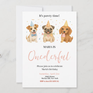 Pawty Time Puppy Dog ONEderful Birthday Party Invitation