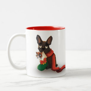 Pax and Huey Christmas Stocking Two-Tone Coffee Mug