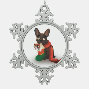 Pax carrying Huey in Christmas Stocking Snowflake Snowflake Pewter Christmas Ornament