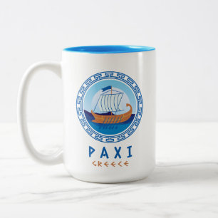 Paxi, Greece Greek Ship Design Two-Tone Coffee Mug