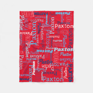 Paxton personalised name red blue white fleece blanket