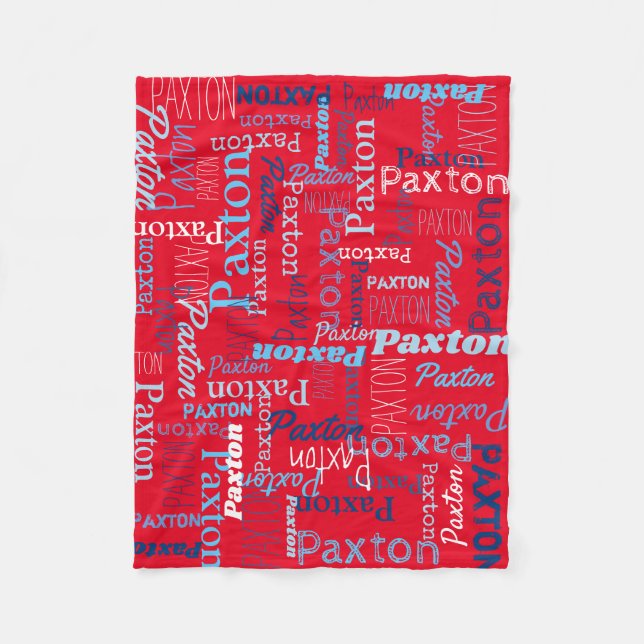 Paxton personalised name red blue white fleece blanket (Front)