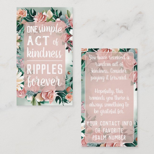 Pay it Forward Random Act Kindness Pastel Floral Business Card (Front/Back)
