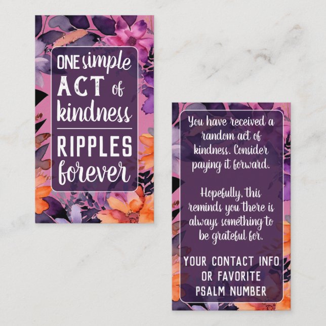Pay it Forward Random Act Kindness Pink Lilies  Business Card (Front/Back)