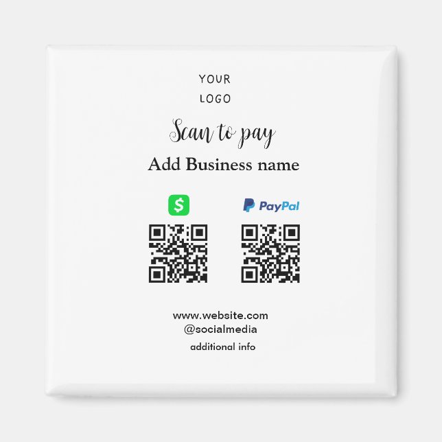 Paypal Cashapp scan to pay QR add business name lo Magnet (Front)
