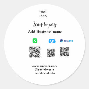 Paypal Cashapp venmo scan to pay QR add business Classic Round Sticker