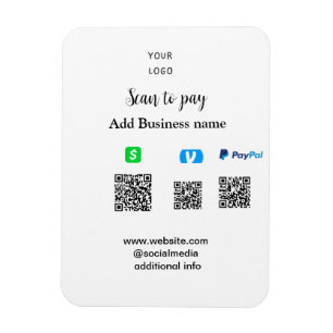 Paypal Cashapp venmo scan to pay QR add business Magnet