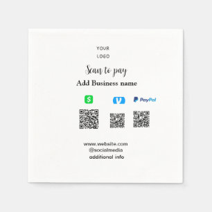 Paypal Cashapp venmo scan to pay QR add business Napkin