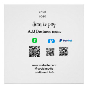Paypal Cashapp venmo scan to pay QR add business Poster