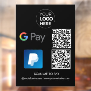 Paypal G Pay QR Code Payment   Scan to Pay Black Window Cling