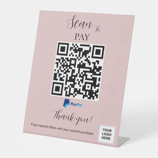 Paypal payment QR code Pink Blush Pedestal Sign (Front)