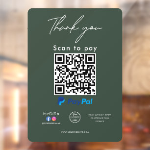 Paypal QR Code Logo Thank you Scan to Pay Window Cling