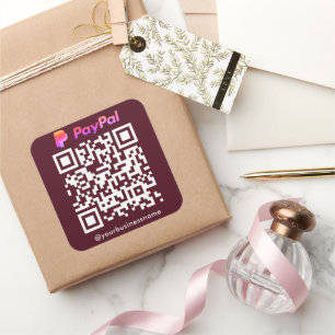 Paypal QR Code Payment Scan to Pay Burgundy Square Sticker