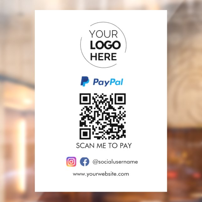 Paypal QR Code Payment | Scan to Pay Business Logo Window Cling (Sheet 2)