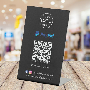 Paypal QR Code Payment Scan to Pay Logo Black Pedestal Sign
