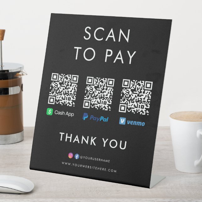 Paypal Venmo Cash App Scan to Pay QR Code Black Pedestal Sign (In SItu)