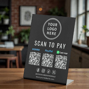 Paypal Venmo CashApp QR Codes Scan to Pay Logo Pedestal Sign