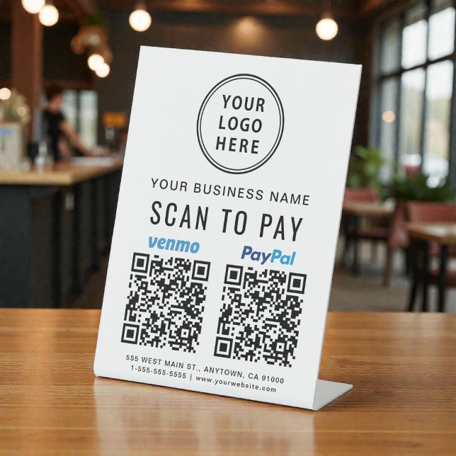 Paypal Venmo QR Code Logo Scan to Pay Pedestal Sign (Scan to Pay Paypal Venmo QR Codes Logo Pedestal Sign)