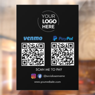 Paypal Venmo QR Code Payment   Scan to Pay Black Window Cling