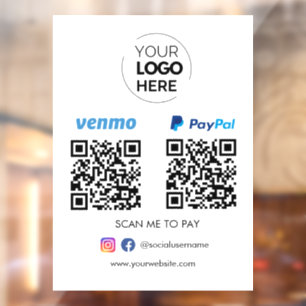 Paypal Venmo QR Code Payment   Scan to Pay Window Cling