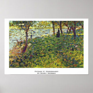 Paysage Et Personnages By Seurat Georges Poster